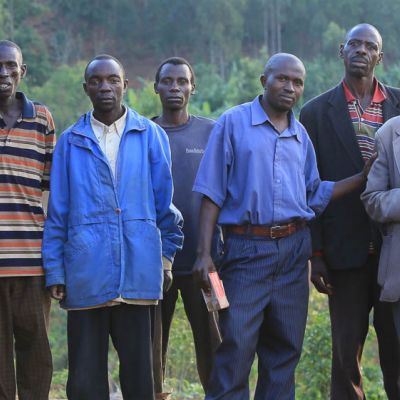 Coffee workers and farmers line up for a photo at the the Yagikawa coffee washing station in Rwiri, Burundi.